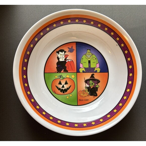 Vintage Halloween Candy Bowls Melamine Mario Lot of 2 Dracula Frankenstein 10" - Picture 10 of 14
